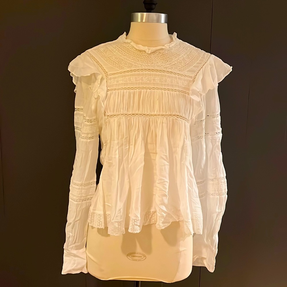 Isabel Marant Etoile, size 36, white lace detail long sleeve blouse
